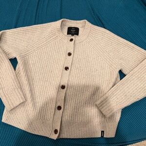 Finesterre Mora Crew Neck Cardigan - super soft, 100% merino wool in ecru